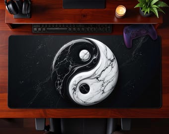 Alfombrilla de escritorio de mármol de lujo Yin Yang, alfombrilla de ratón Harmony en blanco y negro, alfombrilla de ratón extendida, estética para oficina, espacio de trabajo, configuración de juegos, regalo