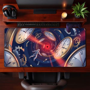 Sci-Fi Astronaut Time Vortex Gaming Desk Mat Surreal Cosmic Mouse Pad Extended Mat Office Space Decor Gift