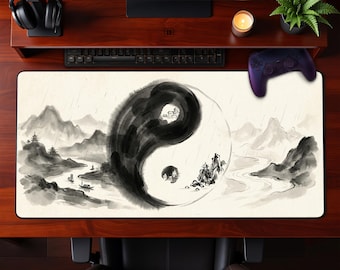Alfombrilla de escritorio Zen Harmony Yin Yang con diseño de tinta china, alfombrilla de ratón minimalista para ampliar el espacio de trabajo, ideal para juegos y oficina.