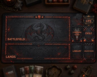 Dragon MTG Playmat with Zones Lava Dragon Desk Mat TCG Commander EDH Large Gaming Mousepad Gamer Gift