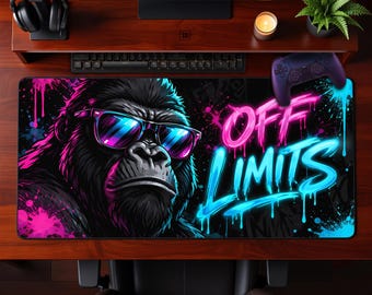 Neon Gorilla Off Limits Desk Mat Extended Mousepad Gaming Office Accessory Cool Gamer Gift Bold Workspace Decor