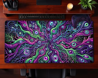 Podkładka pod mysz Psychodeliczne Oczy Hipnotyczne Żyły Neonowe Spojrzenie Kosmiczne Rozszerzona Podkładka Pod Mysz Do Gier Miejsce Pracy Estetyczne Akcesoria Biurowe