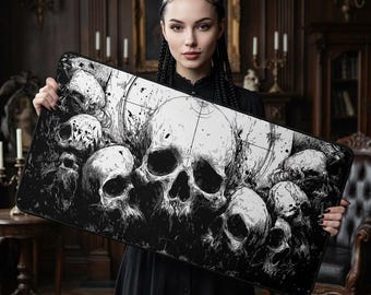 Skull Desk Mat Horror Art Mouse Pad Gothic Black and White Gaming Decor Creepy Desk Aesthetic for Horror Fans Alt Setup Gift for Gamers