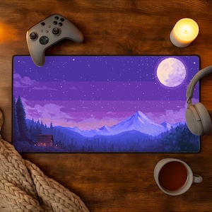 Pixel Gamer Desk Mat 8 Bit Gaming Mousepad XXL Stardew Valley Starry Night Pixel Art Extra Large Mouse Pad Extended Gaming Keyboard Mat Pad