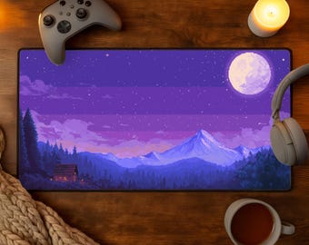 Pixel Gamer Desk Mat 8 Bit Gaming Mousepad XXL Stardew Valley Starry Night Pixel Art Extra Large Mouse Pad Extended Gaming Keyboard Mat Pad