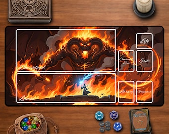Gandalf vs Balrog MTG Playmat LOTR Desk Mat TCG Card Game Mousepad Wizard Battle Fantasy Gaming Accessory for Magic The Gathering Players