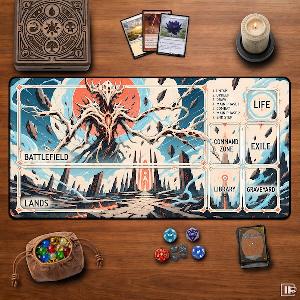Eldritch Horror MTG Playmat Magic The Gathering TCG Mat Large Commander Desk Pad with Card Zones Fantasy Cosmic Monster Gaming Accessories