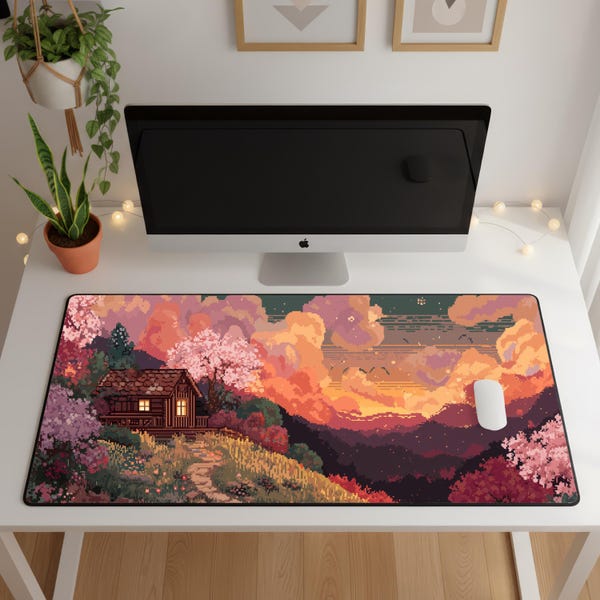 Podkładka pod mysz Pixel Gaming Desk Mat 8-bit Gamer XXL Game Room Decor Sunset Art