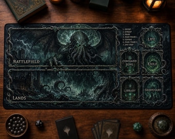 Cthulhu MTG Playmat Magic The Gathering TCG Mat Eldritch Horror Kraken Large Desk Mat Gaming Accessory Gift