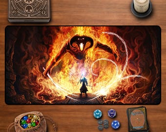Lord of the Rings Desk Mat Balrog Gandalf Moria Battle Gaming Mousepad Khazad Dum Fantasy Art Epic Scene You Shall Not Pass Fan Gift
