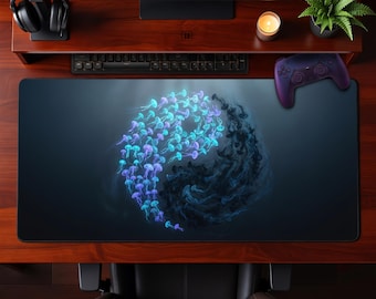 Bioluminescent Jellyfish Swirl Desk Mat Ocean Art Extended Mousepad Gaming Office Workspace Gift for Him Her