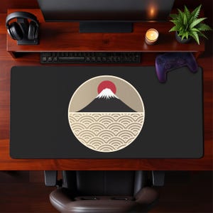 Iconic Mount Fuji Japanese Art Mouse Pad Red Sun Seigaiha Wave Pattern Desk Mat Serene Minimalist Workspace Setup Extended Mousepad Gift