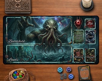 Cthulhu MTG Playmat Desk Mat TCG Game Mat Eldritch Horror Deep Sea Monster Gaming Mousepad Lovecraftian Art Player Gift