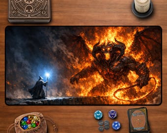 Gandalf vs Balrog Desk Mat - Lord of The Rings Moria Bridge Battle Scene Khazad Dum Epic Fantasy Gaming Mousepad Wizard Demon Fire Art