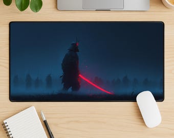 Alfombrilla de escritorio con diseño de guerrero samurái, alfombrilla de ratón grande Dark Mist Japan, alfombrilla de ratón XXL para juegos, Ronin de las Sombras Cinematográficas, decoración samurái japonesa, regalo para gamers