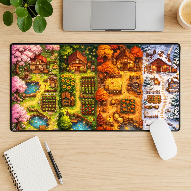 Stardew Valley Desk Mat Four Seasons Farm Pixel Art Gaming Mouse Pad XXL Extended Keyboard Pad Cozy Cottage Gamer Setup Gamer Gifts Idea image 2