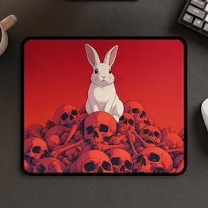 Tapete de mesa Coelho de Caerbannog, Mousepad Gamer Coelho Assassino, Tapete de mesa XXL com Arte de Caveira em Fantasia Sombria, Decoração em Estilo Anime de Terror Gótico