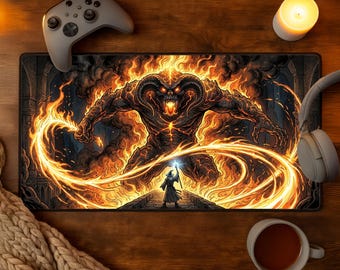 Gandalf Balrog Battle Desk Mat Lord of The Rings Moria Khazad Dum You Shall Not Pass Gaming Mousepad Gift for Gamers