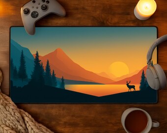 Firewatch Desk Mat Cozy Gaming Mousepad XXL Nature Landscape Adventure Gamer Desk Mat Forest Lake Sunrise Mouse Pad Indie Games Gamer Gift