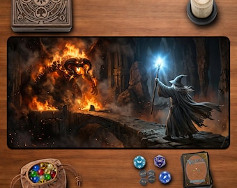 Gandalf vs Balrog Desk Mat - Lord of The Rings Moria Bridge Battle Scene Khazad Dum Epic Fantasy Art Mousepad for Gamers