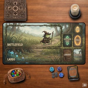 Whimsical Frog Wizard Fantasy MTG Playmat  TCG Playmat D&D Gaming Desk Mat Extended Mouse Pad
