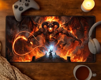 Lord of the Rings Desk Mat Balrog Gandalf Battle You Shall Not Pass Moria Bridge Gaming Mouse Pad Khazad Dum Fantasy Art