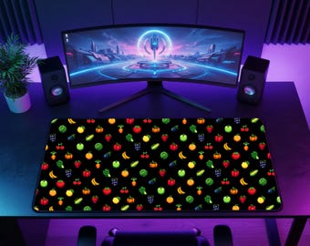 Stardew Valley Pixel Fruit Desk Mat, XXL Gamer Mousepad, 8 Bit Nostalgia Decor