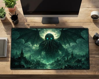 Alfombrilla de escritorio de terror de Cthulhu, diseño de monstruo lovecraftiano, XXL, para juegos de terror, ideal como regalo para fanáticos de los juegos de PC.