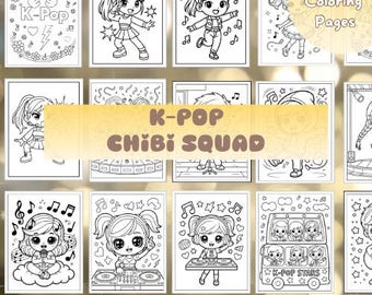 Kpop Chibi Coloring Pages PDF, 20 Printable K-Pop Idol Anime Line Art, Digital Download