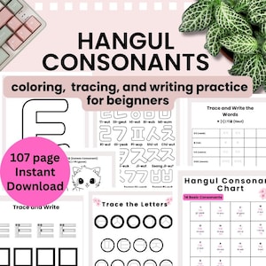 Hangul Study Pack: Learn Korean Consonants | Coloring, Tracing, and Writing Activities for Beginners