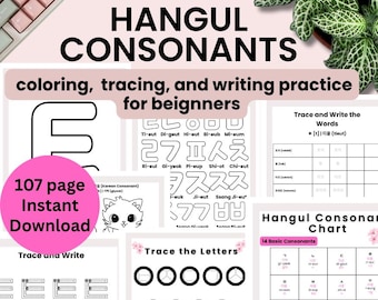 Hangul Study Pack: Learn Korean Consonants | Coloring, Tracing, and Writing Activities for Beginners