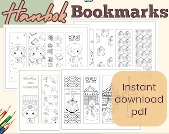 Korean Bookmarks (Print and Color): Kawaii Traditional Korea Coloring Bookmark set