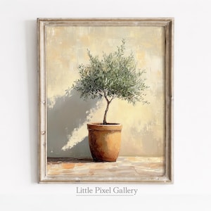 Olive Tree in Terracotta Pot Print – Farmhouse Wall Art, Rustic Mediterranean Decor, Digital Download, Neutral & Earthy Tones