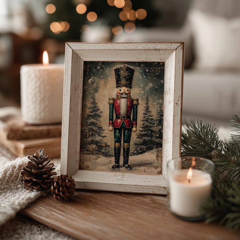 Vintage Nutcracker Soldier Painting – Rustic Christmas Wall Art ...
