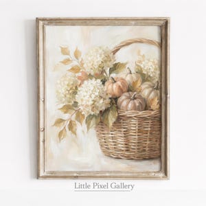 Lámina rústica de cesta de calabaza, arte mural floral de hortensias otoñales para imprimir (descarga digital) 37