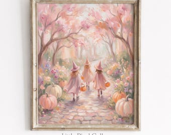 Süße Hexe Mädchen Süßes oder Saures, Pastell Halloween Wandkunst, Printable Digital Download 93