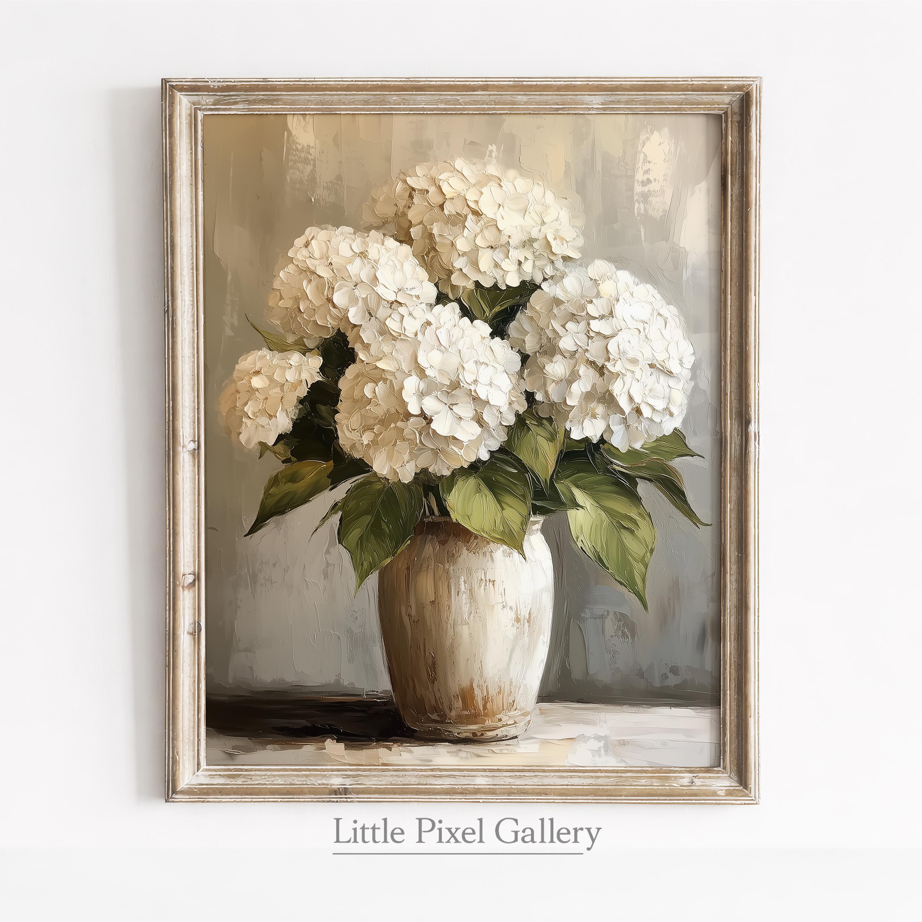 Rustic Hydrangea Oil Painting – Farmhouse Floral Still Life