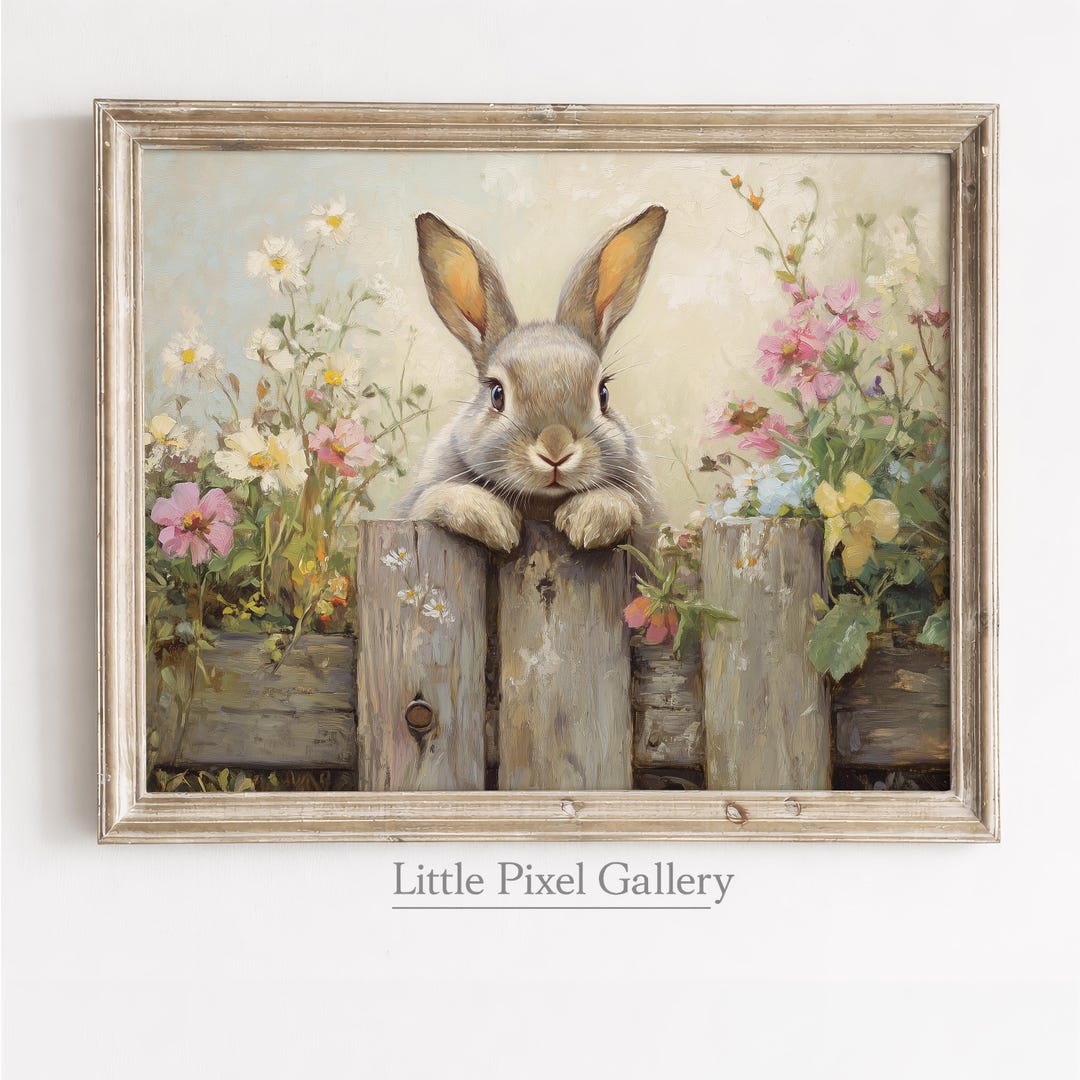 Rustic Rabbit on Weathered Fence Printable - Cottagecore Easter Spring ...
