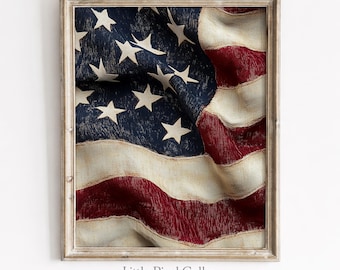 Patriotic Printable Art - Rustic American Flag Close-Up, Vintage Impressionist Painting, Moody Americana Decor, Digital Download 2303