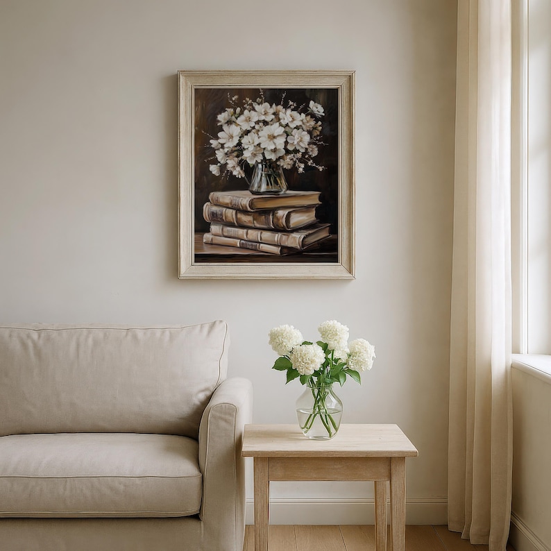 Vintage Printable Still Life of Antique Books With Blossoms - Rustic ...