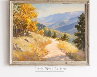 Herbst Berg Weg Gemälde, rustikale Cottagecore Landschaft Kunst (digitaler Download)