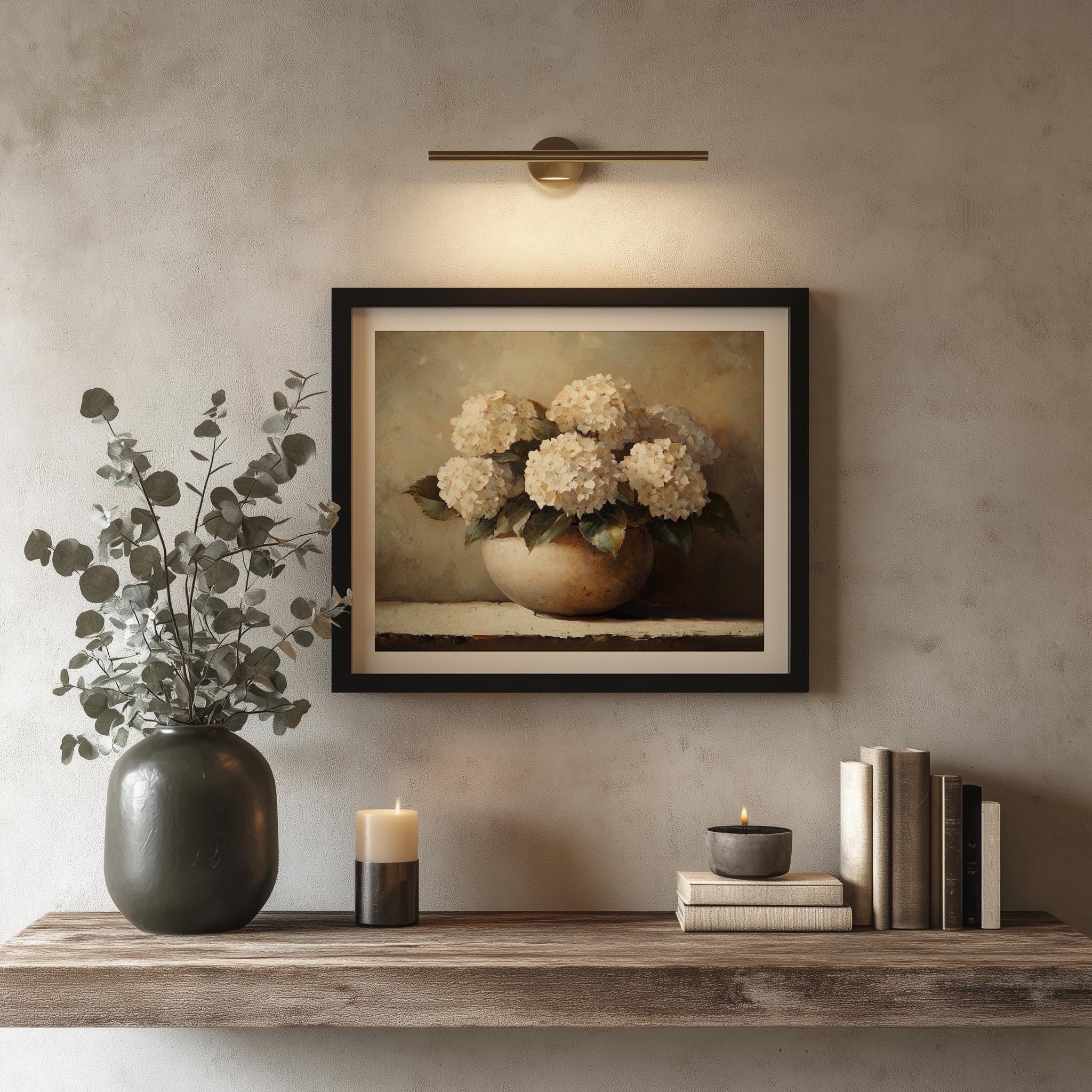 Hydrangea Still Life Print | Vintage Floral Farmhouse Art (digital