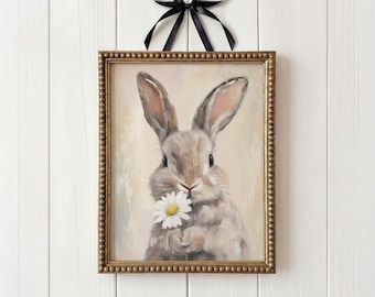 Retrato de conejita Daisy – Lámina de conejita estilo granja cottagecore (Descarga digital)