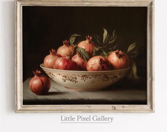 ザクロの静物画：雰囲気のあるキッチンダイニングルームの印刷可能な