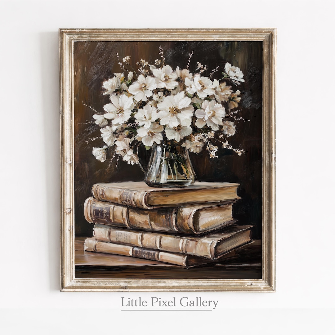 Vintage Printable Still Life of Antique Books With Blossoms - Rustic ...