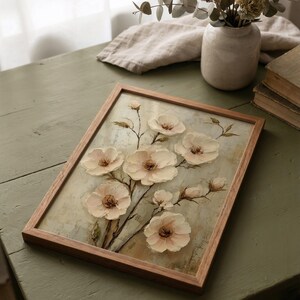 Old-World Rustic Floral Wall Art, Vintage Blossom Painting, Neutral Cottagecore Flowers, Printable Art, Cozy Digital Download 1883