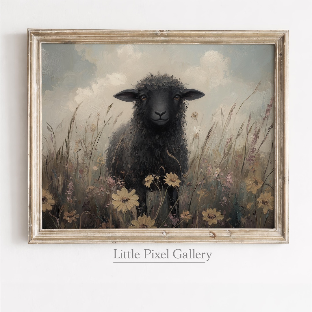 Black Sheep Portrait Print – Vintage Farmhouse Cottagecore