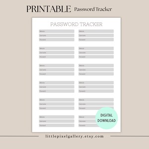 Password Tracker Digital Download, Printable PDF, Password Organizer, Home Office Tool, Instant Downloadable