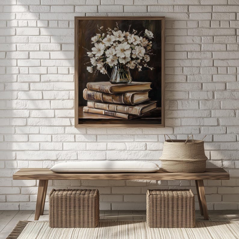 Vintage Printable Still Life of Antique Books With Blossoms - Rustic ...