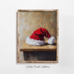 Vintage Santa Hat Still Life – Cozy Christmas Art Print (Digital Download)